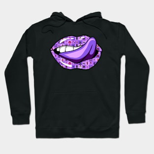 Artistic Abstract Purple  Halloween Pattern Lips with Purple Tongue - by Iskybibblle Hoodie